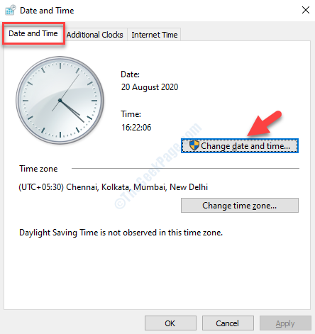 Dialogové okno Datum a čas Karta Datum a čas Změna data a času