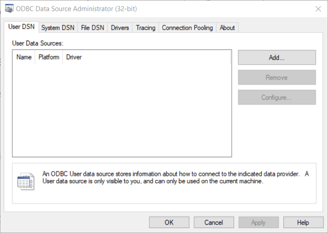 ODBC-Datenquellen-Administrator-Fenster installiert Oracle odbc-Treiber Windows 10