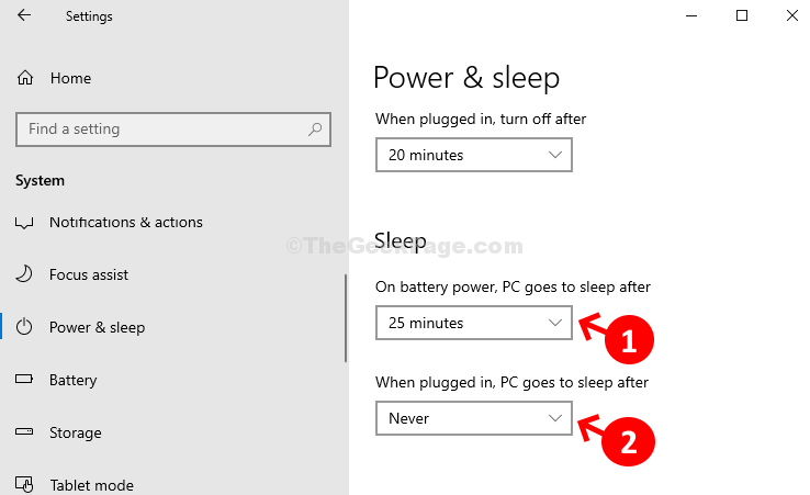 Sleep definido na bateria Power definido quando conectado