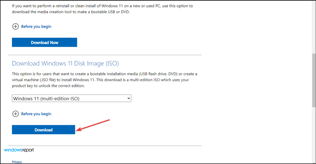 Klik på download Windows 11 på en ikke-understøttet processor 