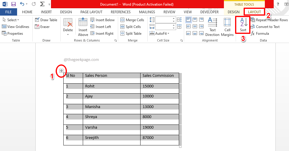 كيفية فرز المحتويات داخل جدول Microsoft Word