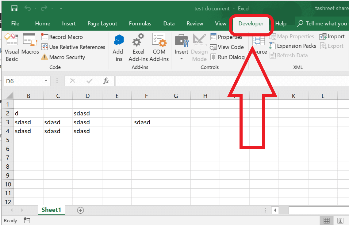 Opcija programa Excel Developer