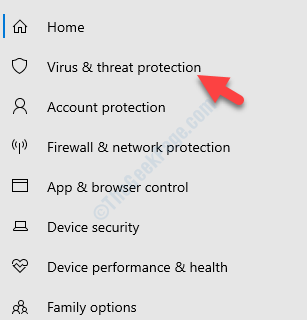 Windows Security vasakpoolne viiruste ja ohtude kaitse