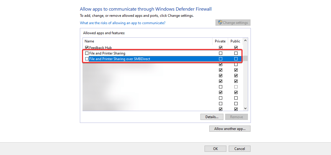 جدار حماية windows 10 يحظر مشاركة الملفات