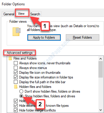 フォルダオプション[表示]タブ詳細設定隠しファイルとフォルダ隠しファイル、フォルダ、ドライブを表示するチェック
