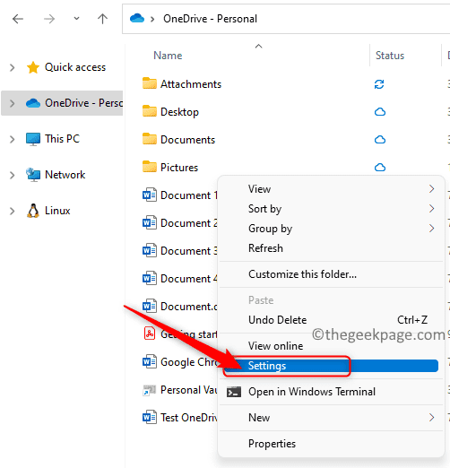 Onedrive Folder File Explorer-indstillinger Min