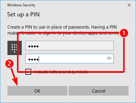 Adicionar PIN do Windows 10 não funciona