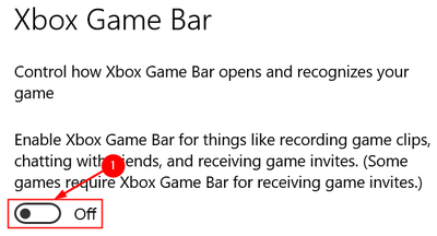 „Xbox“ žaidimų juosta išjungti Min1
