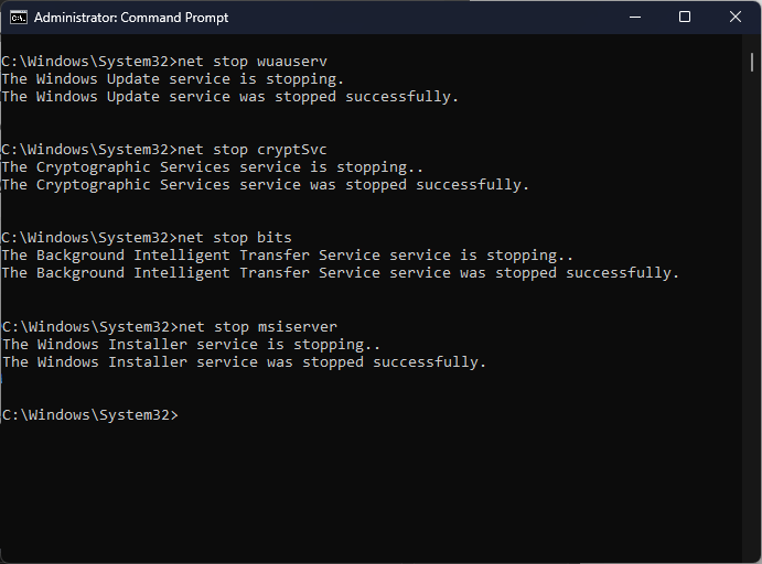 Apturiet pakalpojumus 0x800f0223