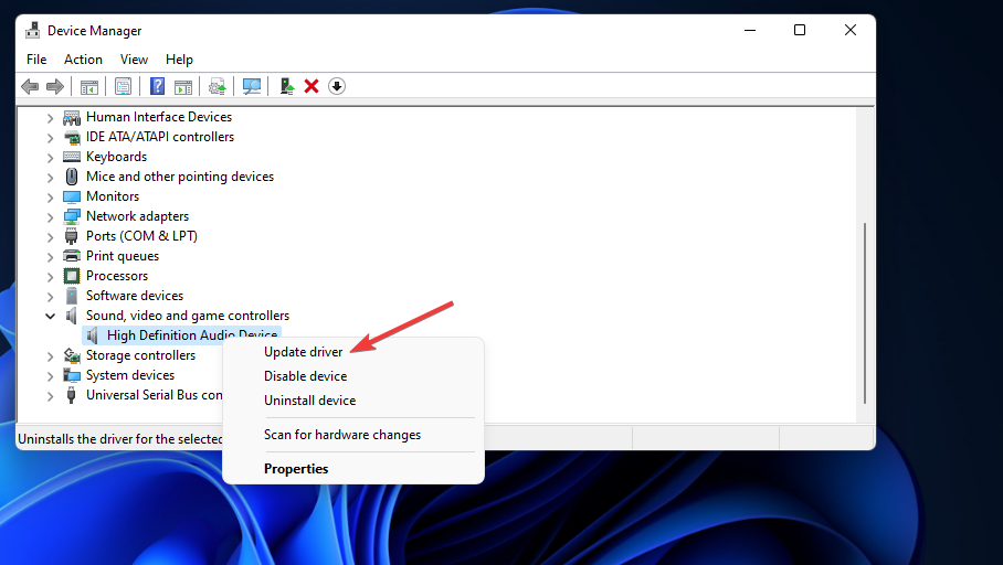 Oppdater driveralternativ ingen utdataenheter funnet windows 11