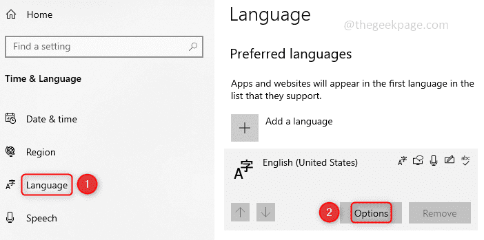 Opções de idioma