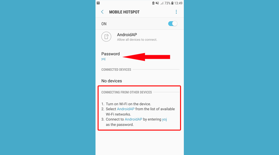 Android показує налаштування мобільної точки доступу