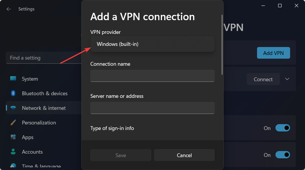 Windows-builin 인증서 유효성 검사 실패 VPN