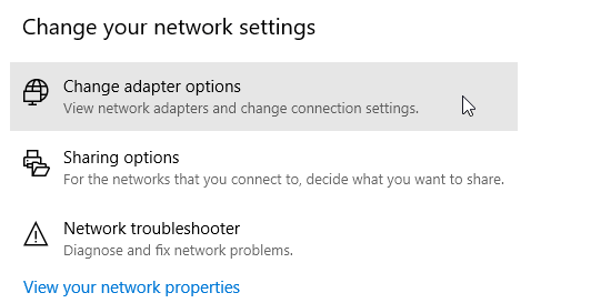 muuta sovitinvaihtoehtoja Windows 10 ei voi käyttää jaettua kansiota