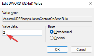 Ändern Sie in Edit DWORD (32-bit) Value die Wertdaten auf 2