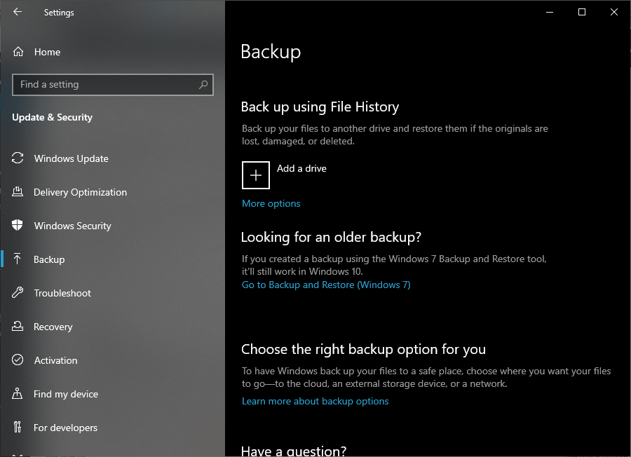 backup di Windows 10