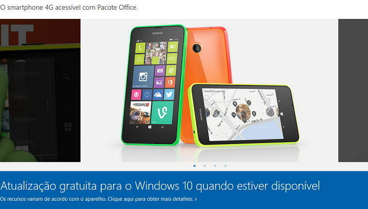 Lumia 635, 512 Mt RAM-muistia, sopii Windows 10 Mobile -päivitykseen, mutta vain Brasiliassa