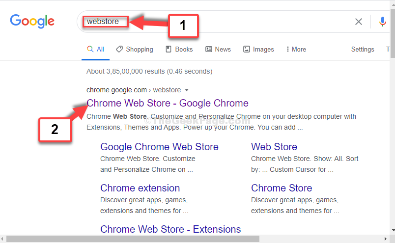 דפדפן Chrome חיפוש חנות האינטרנט של התוצאה הראשונה