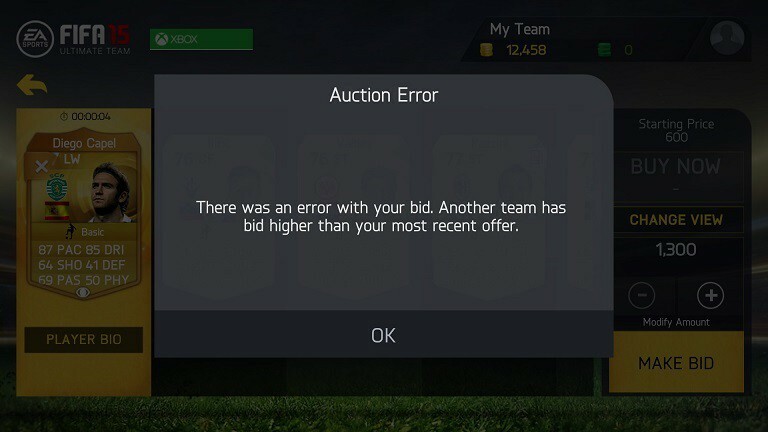 Auktionsfehler FIFA Ultimate Team