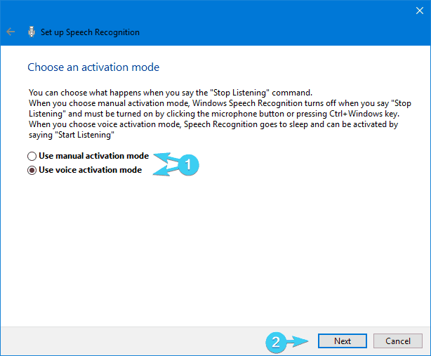 controllo vocale del PC Windows 10 utilizza il riconoscimento vocale della modalità di attivazione vocale
