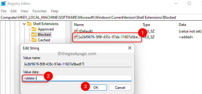 Αποκλεισμένο κλειδί Νέα συμβολοσειρά Τροποποίηση Διαγραφή προεπιλεγμένου αρχείου Εξερεύνηση Windows 11 Min