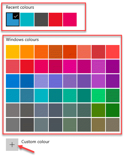 Останні кольори Кольори Windows Користувацький колір
