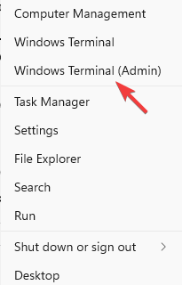 Otevřete Windows Terminal (admin) přes Start