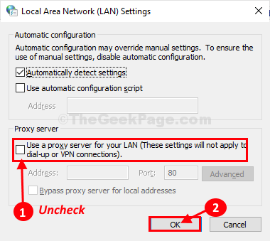 LAN tarpinio serverio nustatymai