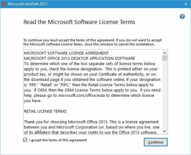 Microsoft-Infopath-Zustimmen-Weiter