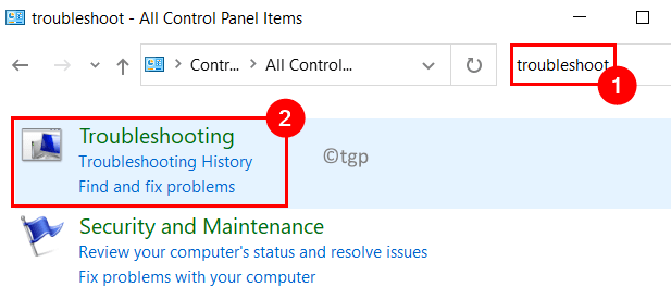 Opción de resolución de problemas del panel de control Mín.