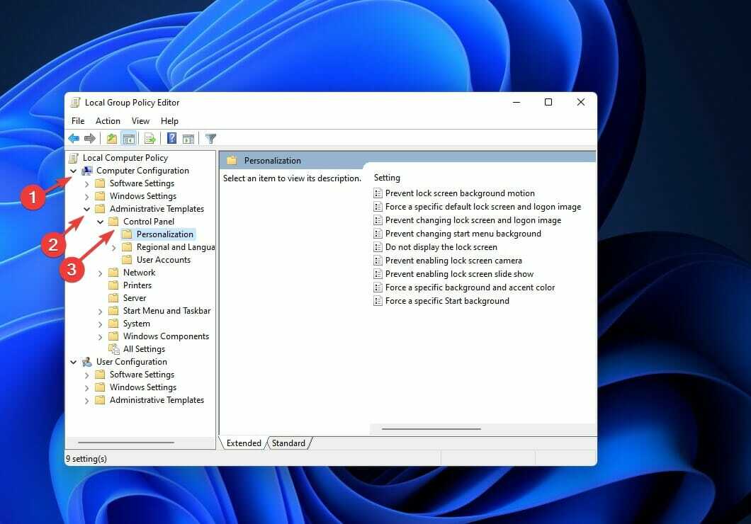 comp hallinnollinen Windows 11:n lukitusnäytön diaesitys ei toimi