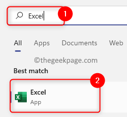 زر Windows افتح Excel Min