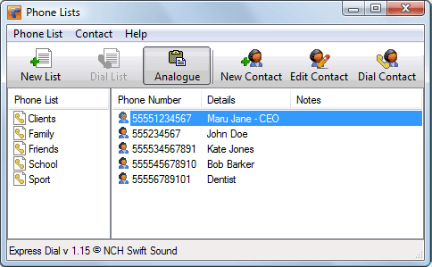 Software pro automatické volání Express Dial NCH