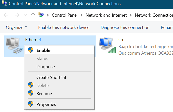 Az Ethernet adapter nem jelenik meg a Devie Managerben