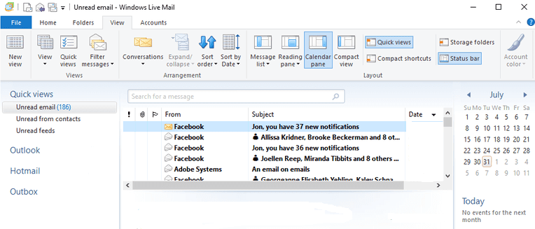 eemaldage Windows Live Mail