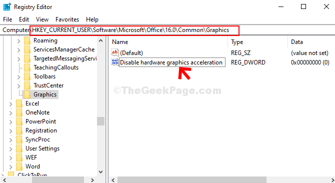 Navegue até o caminho com base na versão do Office Clique duas vezes no valor Dword (32 bits)