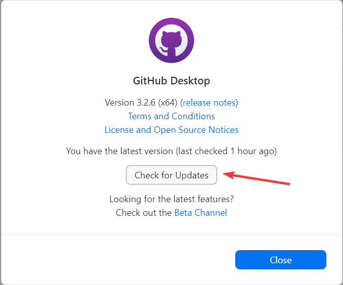 controleer op updates om te verhelpen dat github-desktop niet wordt geopend