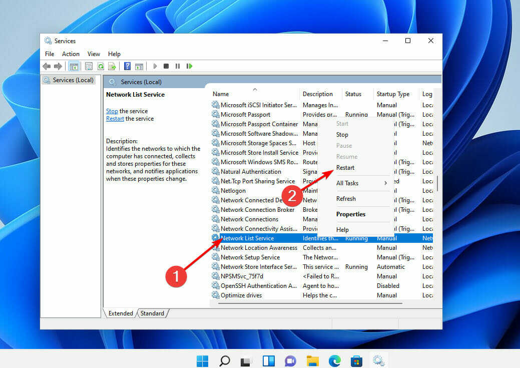 Chyba aktualizace systému Windows 11 při restartu sítě 0x80070422