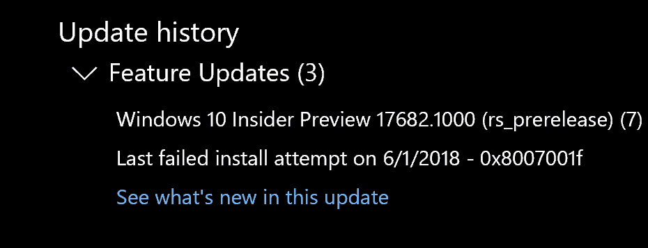 Windows 10 Build 17682-Fehler