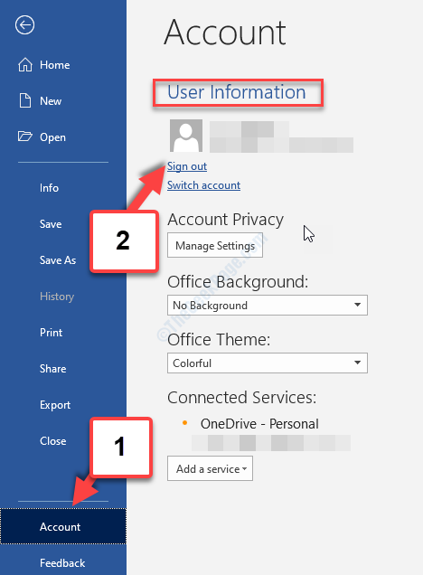 Onglet Fichier Informations sur l'utilisateur du compte Se déconnecter de tous les comptes