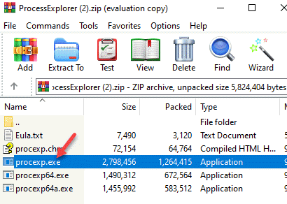 ज़िप फ़ोल्डर Procexp.exe डेस्कटॉप पर खींचें