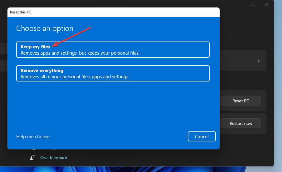 Option " Meine Dateien behalten" unerwartet_kernel_mode_trap Windows 11