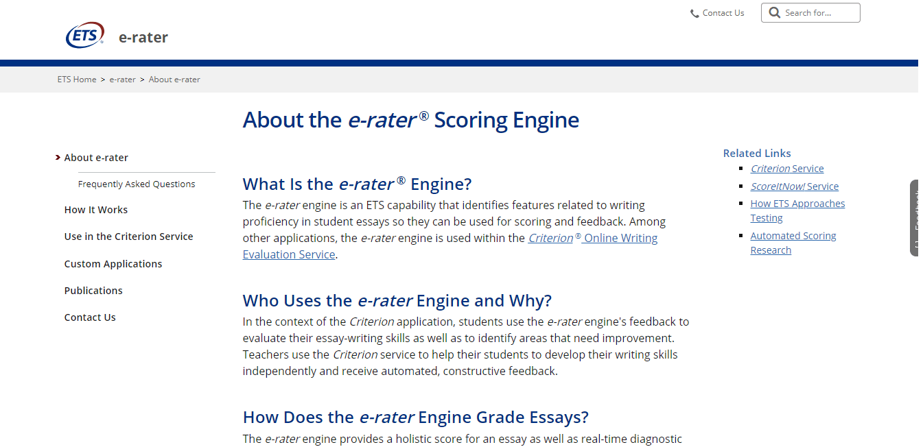 E-rater Scoring Engine - hodnotenie eseje