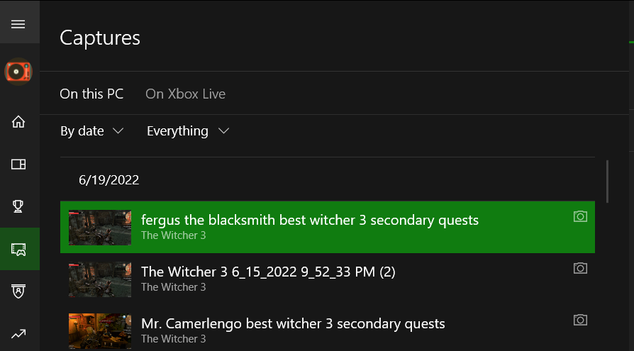 Xbox Live टैब पर Xbox एक स्क्रीनशॉट