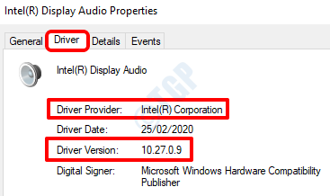 3 Provedor de versão de driver de áudio
