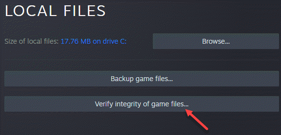 गुण बाईं ओर स्थानीय फ़ाइलें खेल फ़ाइलों की सत्यता की पुष्टि करें