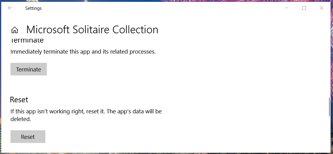 Die Reset-Taste der Microsoft Solitaire-Sammlung stellt keine Verbindung zum Internet her