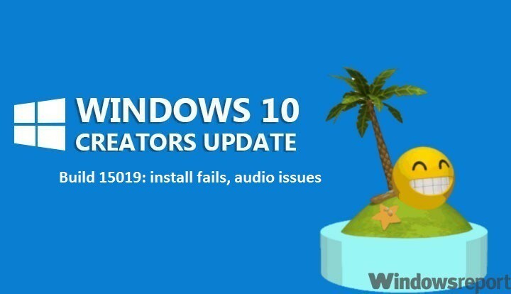 Parandus: Windows 10 ehitab 15019 installi- ja heliprobleemid
