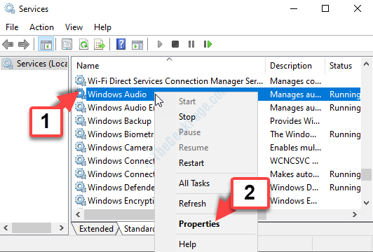 Usluge Desni naziv Windows Audio svojstva