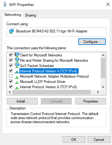 Propriétés Wifi de la version 4 du protocole Internet